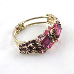Vintage Rhinestone Clamper Bracelet Clip On Earrings Set Purple Rhinestones