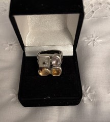 vintage Sterling Silver Size 6 1/2 Ring With Semi Precious Stones