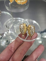 Clip on Screw back Earrings & Brooch pin Crystal faux pearl vtg ALL SIGNED “BSK”