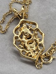 Vintage 1970s G.E.P Lind Pendant Goldtone Metal Onyx White CZ Faceted Stones