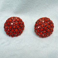 Vintage 1970s Red Acrylic Dome Earrings • Gold‑Tone Cast Setting • Post Style