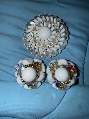 Vintage signed “West Germany” Demi-parure 1950s milk glass starburst set