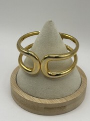 Vintage Gold Tone Modernist Hinged Cuff Bracelet Abstract Statement Spring Clasp