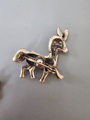 Vintage Matched Pair Pave Donkey Figural Brooch Pin Red Rhinestone Eye MCM Set