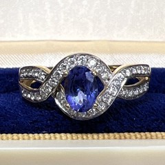 14k Yellow Gold Oval Cut Tanzanite & Round Natural Diamonds Ring Sz 8