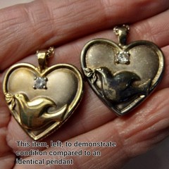 Vtg GORHAM STERLING Heart Pendant Peace Dove IOB COA Serenity Prayer EUC 🙏