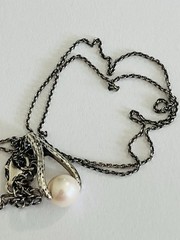 Vintage Designer G&H Sterling Silver Freshwater Pearl Pendant Necklace