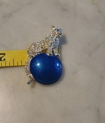 Amazing Vintage Napier Brooch Silvertone Leopard on Blue/Earth/Ball Crystals