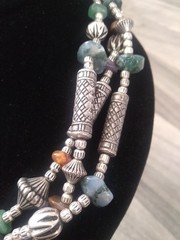 Vintage Silver Stone Necklace Beaded 3 Strand 18 inches