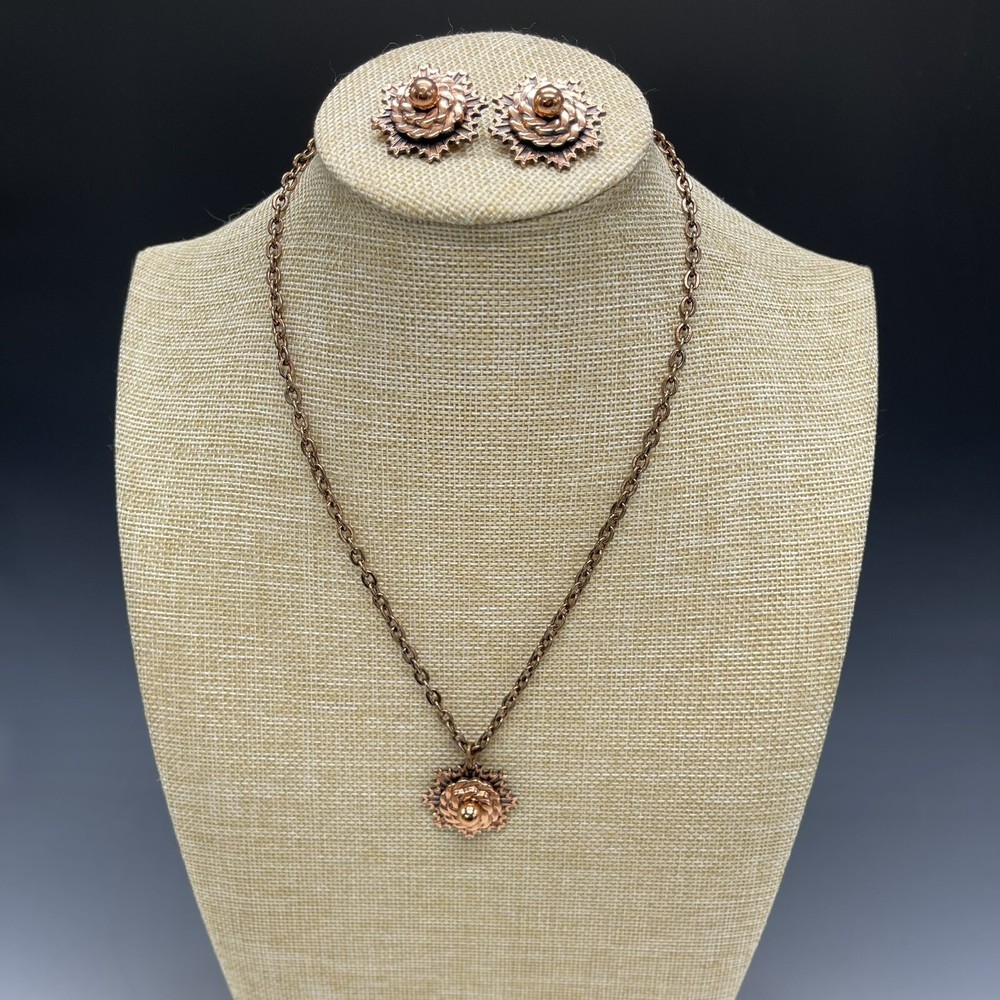 Vintage Copper Necklace and Clip-on Earring Chain Metal Clusters