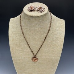 Vintage Copper Necklace and Clip-on Earring Chain Metal Clusters