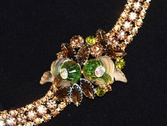 Incredible EDLEE Green & Amber CORNUCOPIA Molded ART GLASS Necklace Bracelet ER