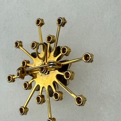 Vintage Gold Tone Rhinestone Starburst Flower Brooch Pendant Mid Century Atomic