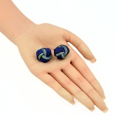 Charming Blue & Green Knotted Fabric Silk Post Back Earrings