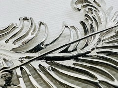 Vintage Feather Brooch Silver Tone HUGE Statement Modernist Couture