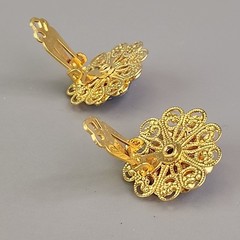 Rhinestone Flower Brooch Clip On Earrings Set Blue Opalite Round