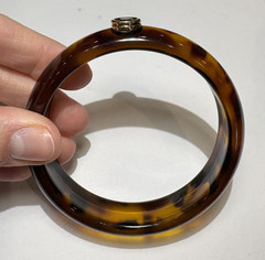 Vintage Tortoise Black Rhinestone Brown Yellow Plastic Bangle Bracelet