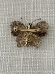 Vintage 1974 Sterling Silver Butterfly Pin Filigree with Gold Wash Over Sterling