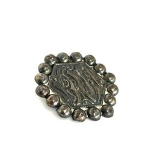 Antique Middle Eastern Pin – Arabic Calligraphy Style Hexagon Brooch Beaded Edge