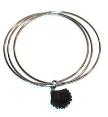 Silver Tone Bangle Bracelet 3 Bracelets Shell Charm Nautical Themed Jewelry J503