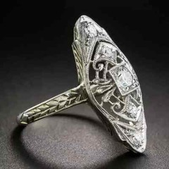 Art Deco Round Lab Created Diamond 14K White Gold FN Filigree Engagement Ring