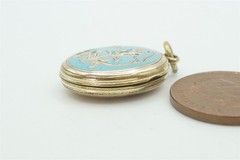 ANTIQUE ENGLISH 9K GOLD BACK & FRONT ENAMEL LOCKET PENDANT c1880