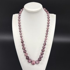 Vintage Graduated Lepidolite Stone Beaded Necklace, Barrel Closure, Knotted