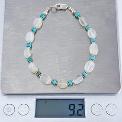 Vintage Sterling Silver 925 Moonstone Turquoise Beaded Bracelet 7.5″