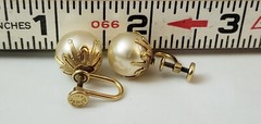 Vintage J.M.S JMS 1/20 12KT Gold Filled G.F Large Faux Pearl Screwback Earrings