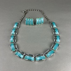 Vintage Moonglow Thermoset Necklace Earrings Blue CHAREL q3z