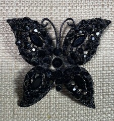 Butterfly Brooch Black Glass Stones