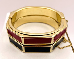 Lot of 2 Vintage Octagon Red and Black Enamel Bangle Bracelets Gold Tone