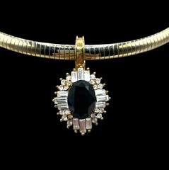 VTG 90’s Gold-tone Omega collar Black rhinestone pendant Statement