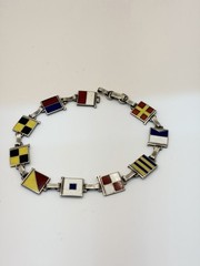 Vintage Enameled Sterling Silver Nautical Flag Sweetheart Bracelet 8.5”