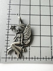 Vintage Pewter Fairy On Crescent Moon Pendant