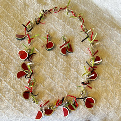 Watermelon Fruit Jewelry Set for Women – Multicolor Necklace & Dangle Earrings