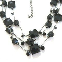 3 Strand Black Lucite Crystal Necklace 1.5 * 18 to 21 in