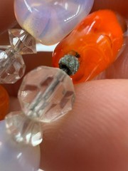 Vintage Necklace Glass Beads Art Deco Clear Orange 28 in PJ