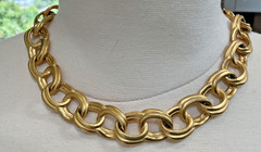 Signed Anne Klein Brushed Gold Tone Double Link Statement Choker Necklace