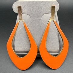 Vintage Gold Tone Orange Enamel Teardrop Drop Earrings Bold Statement Modern Y2K