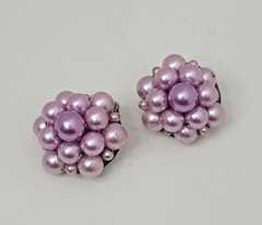 Vintage Lilac Imitation Glass Pearl Necklace & Earring set, 5 Strands