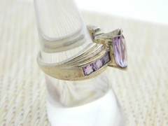 .925 Sterling Silver Purple Almandine Garnet Rhinestone Ring Size 6.25