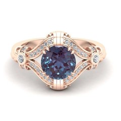 2.55Ct Round Cut Alexandrite Lab Created Diamond Wedding 14K Rose Gold FN Ring