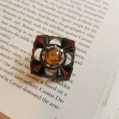 Vintage Scottish Agate Square Pin Brooch Celtic Orange Warm Tones Unsigned