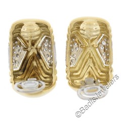 Roberto Casarin 18K TT Gold 0.60ctw Pave Set Diamond Wide Grooved Cuff Earrings