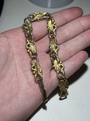 Vintage LJM Gold Victorian Revival Milk Glass Stone Bracelet 6.5”