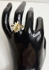 Vtg Size 6.75 Faux Fire Opal Crystal Gold Tone Marquise Statement Ring Sz 6 3/4
