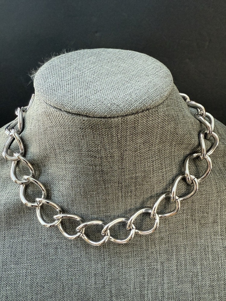 Monet Vintage Chunky Chain Link Necklace Silver Tone 18” Collar Bib Career