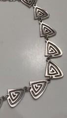 Vtg Pewter Silver Plated Triangle Swirl Necklace Turkey Hand Crafted 18” to 21″