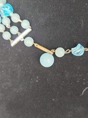 Vtg W Germany Light Blue AB Beads Triple Strand Necklace & Clip On Earring Set